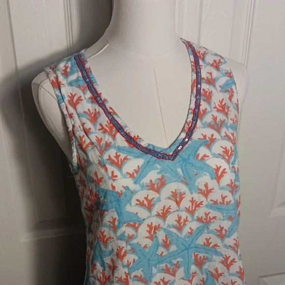 Moda Posa Vibrant Sleeveless Fit And Flare Dress With Starfish And Sea Coral - Picture 6 of 13